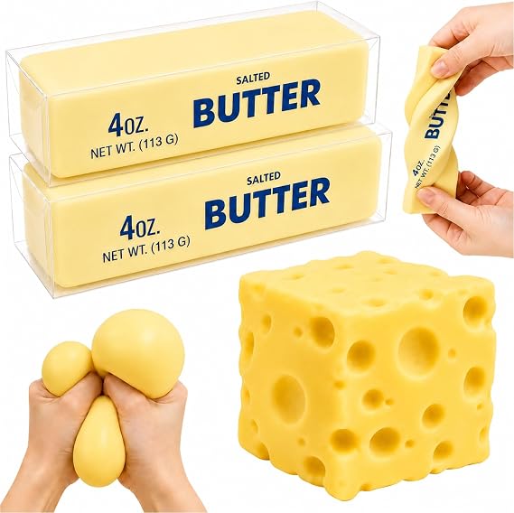 3Pack Butter Cheese Squishy, Butter Stick Slow Rising Squishy Toy Cheese Squeeze Toy Stress Balls Fidget Toys for for Adults Kids, Stress Relief Sensory Toy for Home Office Desk Relaxation