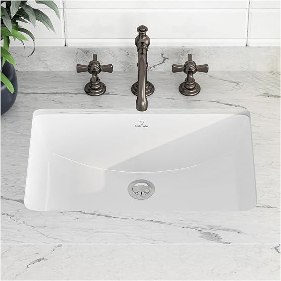 21" Rectangular Undermount Bathroom Sink, Porcelain Ceramic Lavatory Vanity Undermount Sink, Glossy White