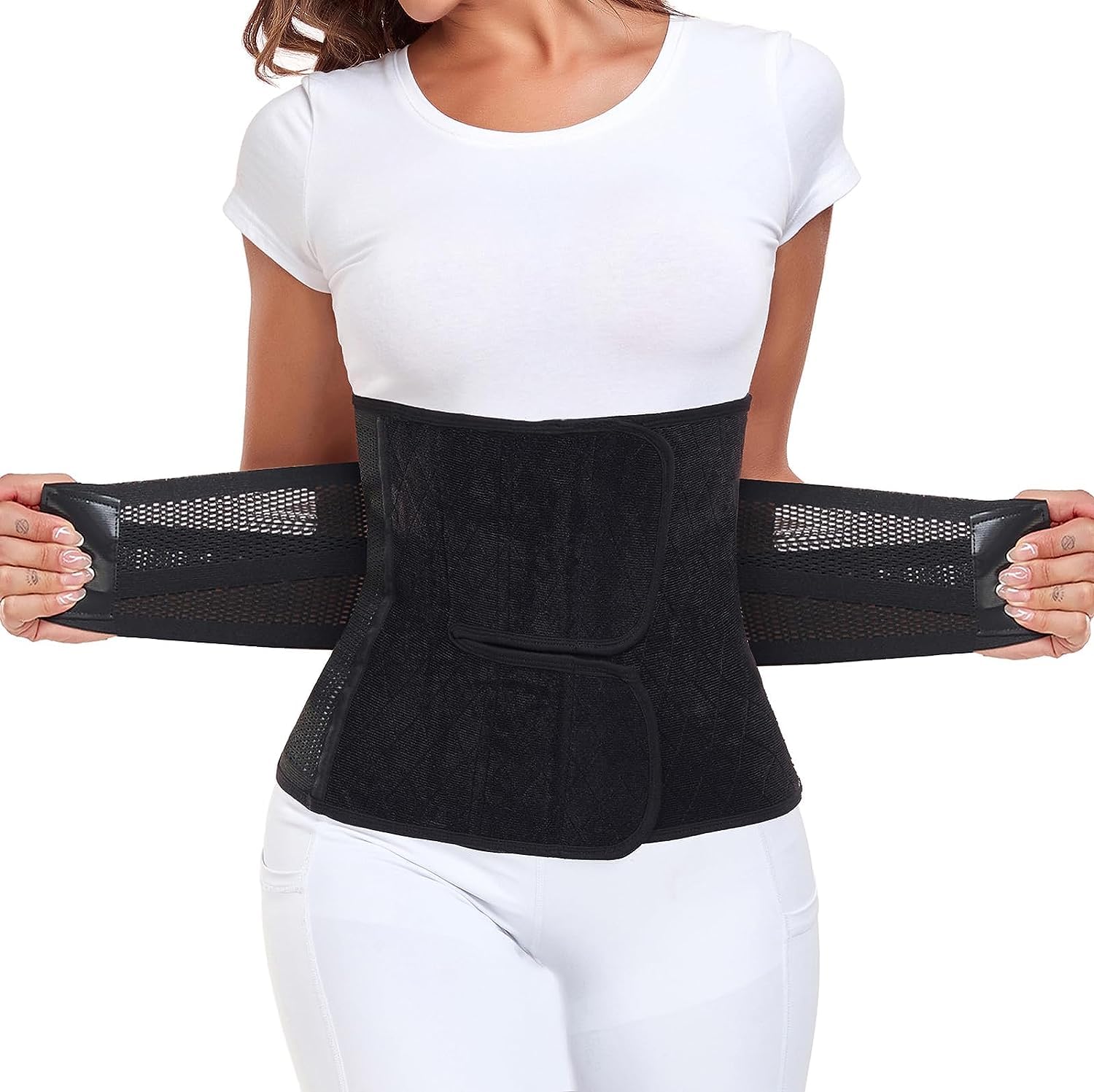 MAMODY Postpartum Belly Wrap – Post Partum Women Belly Belt After Pregnancy Postpartum Belly Band Waist Cinchers After Birth (Black, L)