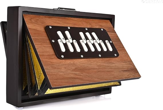 Shruti Box Musical Instrument, Pure Teak Wood Size (13" X 12" X 3"), Tune 440 Hz, Gig Bag, Natural Colour, Key -C To C (Lower Tone- Male Type Reed), Shruti Box with Carry Bag