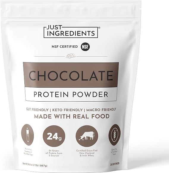 JUST INGREDIENTS Chocolate Protein Powder - Grass-Fed Whey - 30 Servings