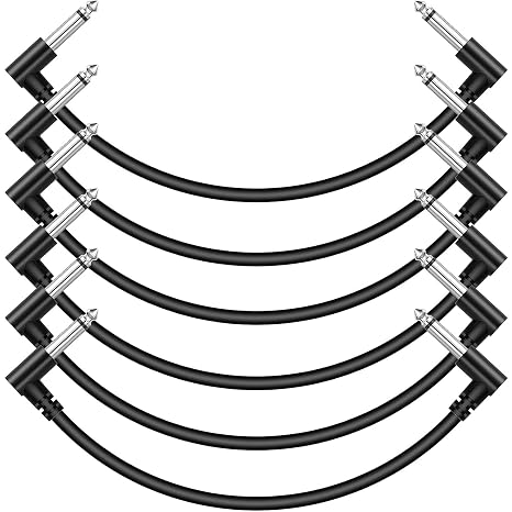 6 Pack 12 Inch Guitar Patch Cables - Black Pedal Effect Cord, 1/4" TS Right Angle