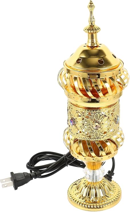 RCFINE Electric Incense Burner Bakhoor Metal Incense Burner Middle Eastern Style Arabic Incense Burner for Aromatherapy Yoga Spa Home Tabletop Decoration (Gold)