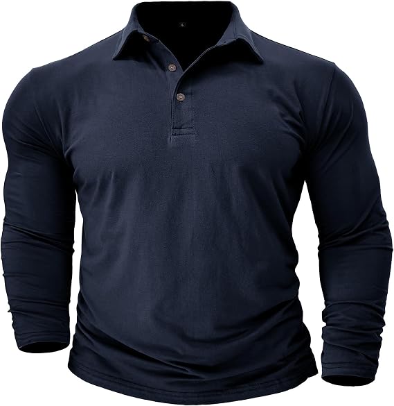T Shirts for Men Long Sleeve Cotton Button Down Shirt Casual Fashion Solid Collar Polo Tee Tops Loose Pullover