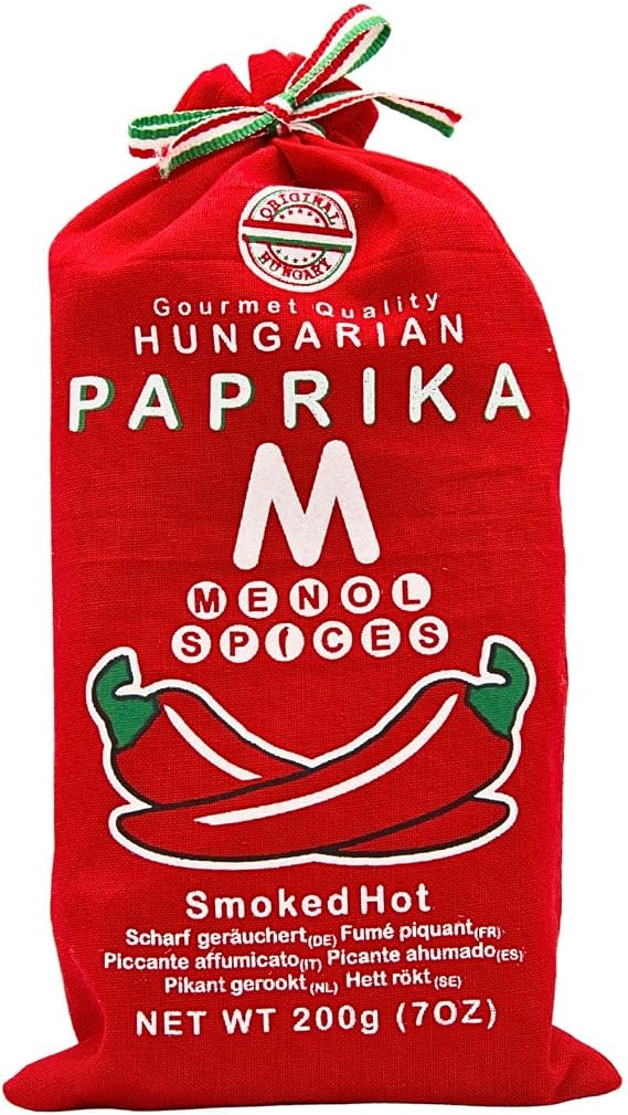 Menol Spices Smoked Hot Paprika Powder 200g, Hungarian Szeged | Beechwood-smoked with real heat, vivid colour, never bitter, hand-packed bag, for chorizo, paella and BBQ rubs