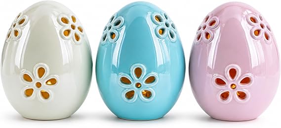 BestPysanky Set of 3 Pearlized Ceramic Easter Egg Lanterns