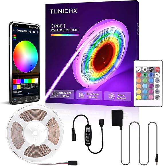 RGB COB LED Strip Light 16.4FT 2880LED Light with RF Remote Kit