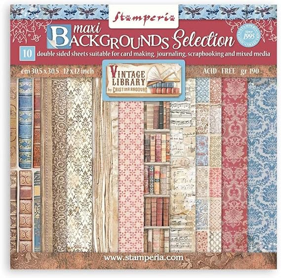 Stamperia International Scrapbooking Pad-Maxi Background Selection-Vintage Library, Multicoloured, 30.5 x cm