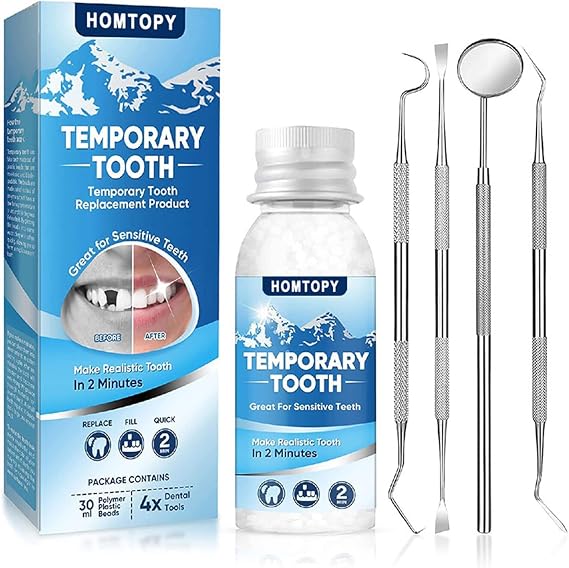 Tooth Filling Repair Kit, Temporary Teeth Filler with 4 Dental Tools,Teeth Replacement Kits for Temporary Fixing Filling Missing Broken Chipped Tooth DIY Moldable False Dentures Tooth, 30ml