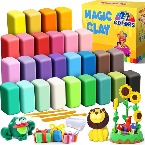 Air Dry Clay 27 Colours, Modelling Clay for Kids, DIY Molding Magic Clay for with Tools, Soft &amp; Ultra Light, Toys Gifts for Age 3 4 5 6 7 8+ Years Old Boys Girls Kids
