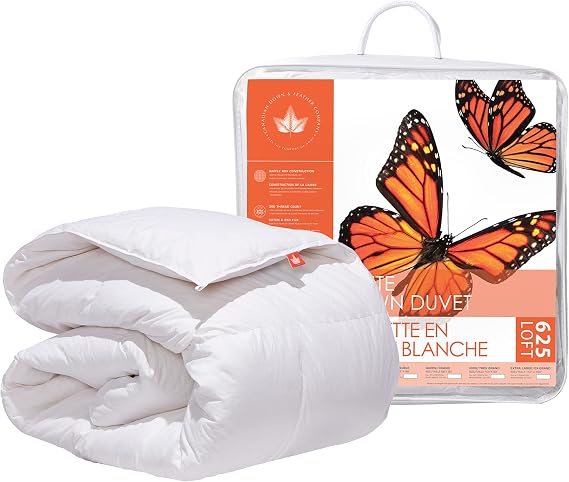 Canadian Down & Feather Co. - Regular Weight 625 Loft White Down Duvet XL King Size - 360 TC Shell 100% Cotton - Filled in Canada