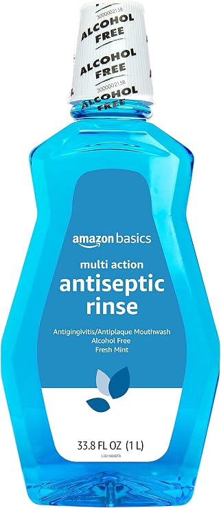 Amazon Basics Multi Action Antiseptic Oral Rinse, Alcohol-Free, Antiplaque, Antigingivitis, Fresh Mint Flavor, 1 Liter (33.8 Fluid Ounces), 1-Pack (Previously Solimo)