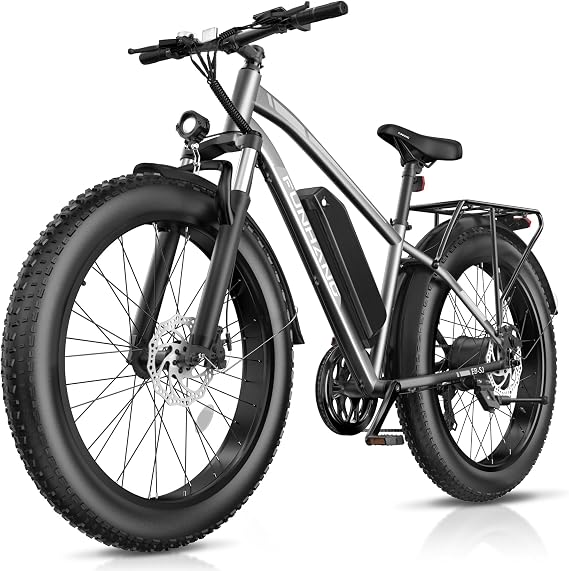 Electric Bike for Adults, 1000W Peak Ebike, 60Miles Electric Mountain Bike, 26" x 4'' Fat Tire Electric Bicycle with 48V 13AH Battery, Rear Rack, Fenders, Front Suspension, UL 2849 Certified