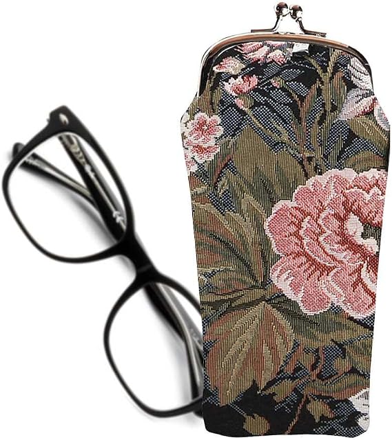 Signare Tapestry Glasses Case for Women Eyeglass Pouch With Peony Flower in Black Background Design GPCH-PEO