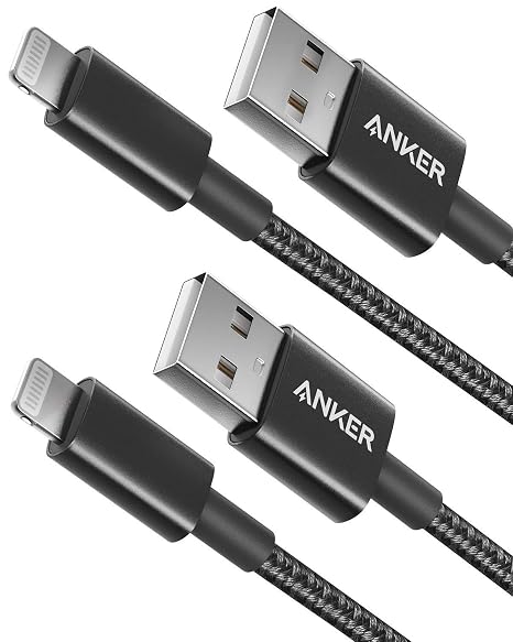 Anker USB A to Lightning Cable, MFi-Certified (2-Pack, 3.3 ft, Black) | Double-Braided Nylon Cord, for iPhone 14 / 13 / 12 / 11 Pro / 11 / XS Max / XR / 8 / 7 / 6s Plus, and More