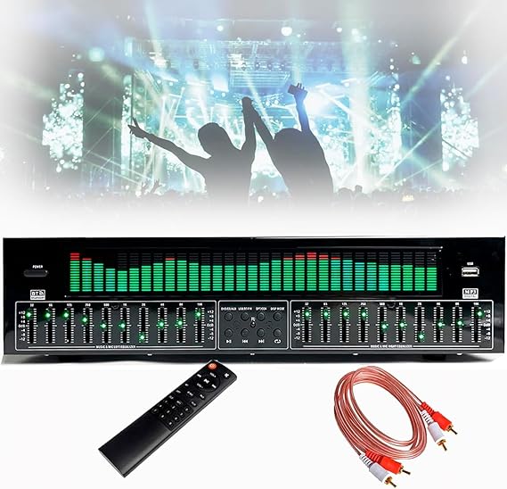 31 Bands Graphic Equalizer, Professional EQ Equalizer Digital Audio Processor with Remote Control & Audio Cable, Bluetooth 5.4 Optical Coaxial Digital Audio Decoding, for Stage, Recording Studio