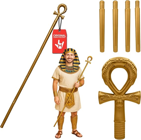 Morph Gold Ankh Staff - Pharaoh Anubis King TUT Scepter - Egyptian Cane Cosplay Halloween Costume Prop, Gold, One Size
