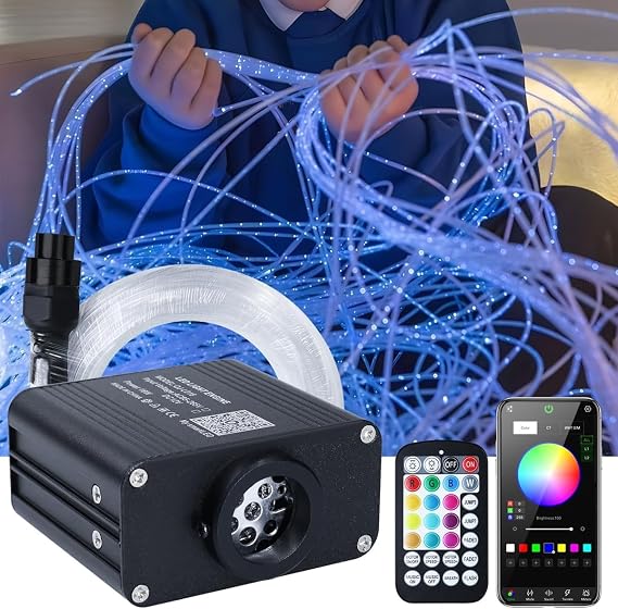 Sensory Lights 16W Fiber Optic Curtain Lights for Sensory Room/Autistic Kids,APP+Twinkle+Sound Activated Light Engine,Tough and Durable (3*0.75) Sparkle Flash Point Cables, 50pcs*6.5ft+Remote [Energy Class A]