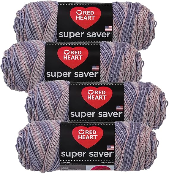 Red Heart Super Saver Yarn (4-Pack of 5oz Skeins) (Mulberry)