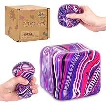 Squeeze Toys Squishy Cubes – 1.97in Marbled Squishy Cube Stress Ball for Autism, Durable Flow Pattern Squeeze Toy for Adults and Children Age 3+ (Purple)