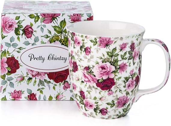 McIntosh Chintz Red & Pink Roses Fine Bone China Java Mug (12.5 oz)