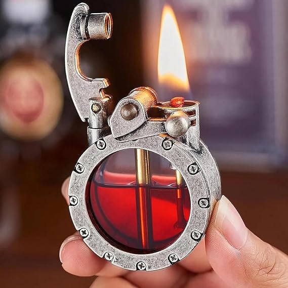 Vintage Trench Lighter - Transparent Kerosene Lighters, Creativity & Personality Steampunk Cool Lighter, Durable Antique Unique Lighters for Men (Sliver)