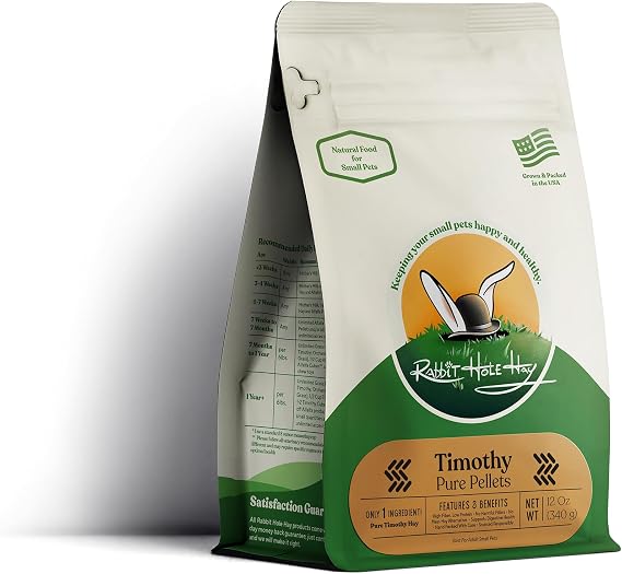 Rabbit Hole Hay - All Natural Pure Timothy Pellets for Small Pets - 12 oz - High-Fiber Feed