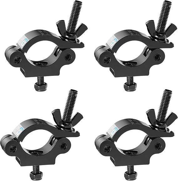 MFL. Heavy Duty Truss Clamp, 660 lb Aluminum Alloy DJ Light Clamps, Fits 1.5-2.0 Inch Truss for Stage Lighting Projector Par Lights, TUV Certificated ID: 50393001, Black, Pack of 4