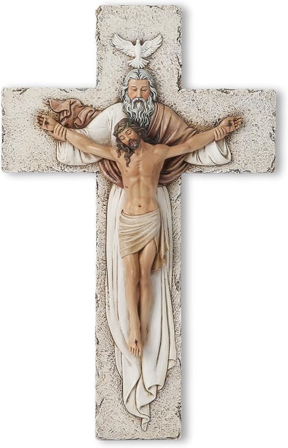BC Catholic Holy Trinity Crucifix Wall Cross 9.5" H Jesus Crosses for Wall | Wall Crucifix, Back to School Blessing Catholic Gift, Religious Home Decor, Handpainted Jesus Wall Art by Buildclassic
