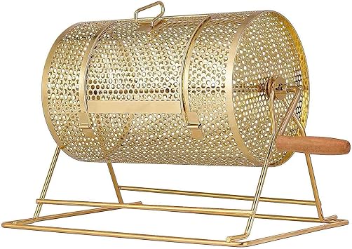 Brass Raffle Spinning Drum, Metal Event Promotion Props, with Wooden Turning Handle Holds, for Bingo Balls or Small Business Supplies Lottery Fundraiser Drawing Games