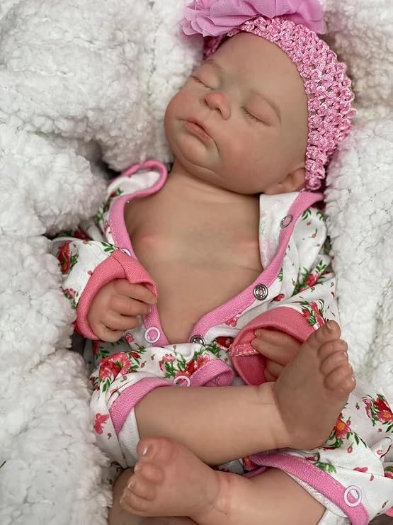 Abenduot Handmade 18inch Soft Silicone Baby Girl Doll Full Body | Platinum silicone + 4.9 lb weighted body closest to holding a real sleeping newborn baby, Hand-rooted lashes