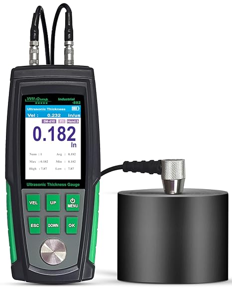 Ultrasonic Thickness Gauge Industrial-882 Metal Thickness Tester for Steel, Pipes and Industrial Materials, 0.0398.858 in (1225 mm) Range, Color LCD, Auto Calibration, Handheld Thickness Tester