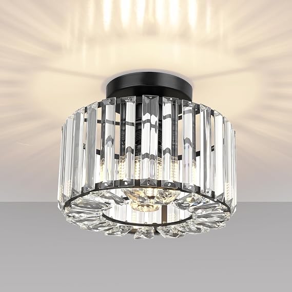FRIDEKO HOME Crystal Ceiling Light - Easric Modern Ceiling Lights Living Room LED Ceiling Lighting Industrial Chandeliers Ceiling Lights for Bedroom Hallway Kitchen Bathroom,Black [Energy Class A]