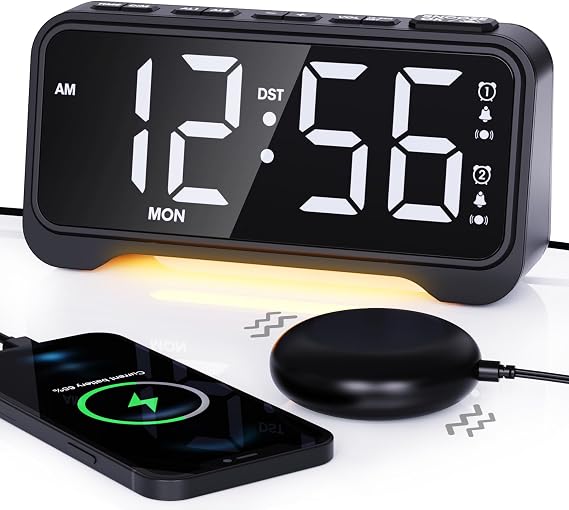 ROCAM Loud Alarm Clock for Heavy Sleepers with Powerful Bed Shaker