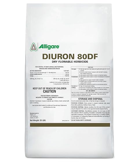 Alligare Diuron 80 DF Herbicide - Pre- & Post-Emergent Weed Killer for Industrial & Non-Crop Areas - Controls Crabgrass, Ryegrass & Broadleaf Weeds - Dry Granules for Ground Application - 25 lb