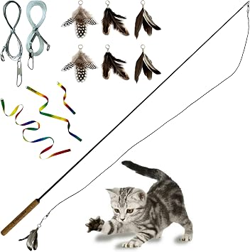 Forever Stick with Cat Toys and Strings Bundle - The Unbreakable Cat Wand Toy, Durable Cat Toy Wand, Extra Long Cat String Toy, Cat Fishing Pole Toy for Bored Indoor Adult Cats, Cat Stick Toy