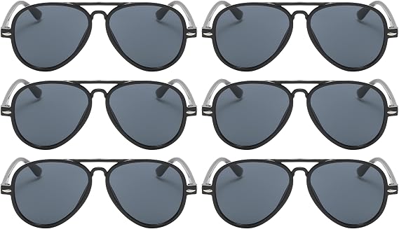 OWL 6 Pack Kids Aviator Sunglasses Small Fit UV400 Protection Bulk Set, Plastic Frame Shades for Children (Ages 36)