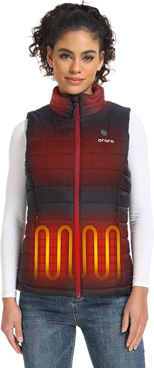 ORORO Womens Heated Vest, 4 Heating Zones Lightweight Electric Vest | Classic design with FELLEX insulation, wind and water resistant shell, rechargeable battery included for daily winter comfort