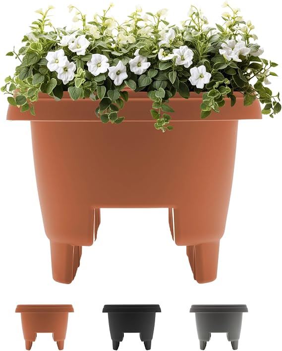 Bloem Modica Deck Rail Round Planter: 12" - Terra Cotta - Matte Finish, Fits Rail Sizes 3"-3.75", Durable Resin Pot, for Indoor and Outdoor Use, Gardening, 2 Gallon Capacity