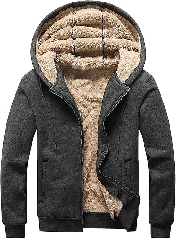 Men's Lamb Wool Jacket Zip Up Coat Thick Hoodies Sportswear Winter Fashion Warmer Sweatshirt