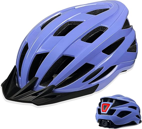 Bike Helmet for Adult Men Women with Multi-Mode Rear LED Light, with Suggested Fit 56-62cm, Lightweight with Adjustable Dial, Side and Chin Strap, Carbon Black Shiny Surface