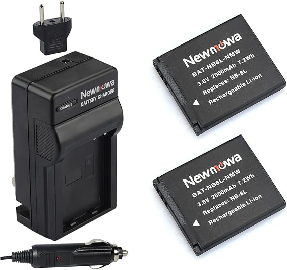 Newmowa 2-Pack Replacement Battery & Charger Kit for Canon NB-8L/CB-2LA | Fit for PowerShot A2200, A3000 is, A3100 is, A3200 is, A3300 is