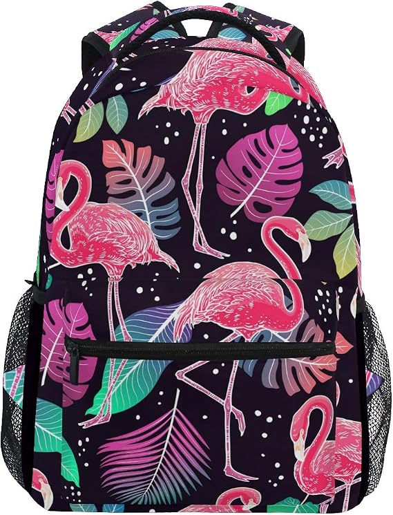 Art Pink Flamingo School Backpack for Boys Girls Kids Travel Bag Bookbag