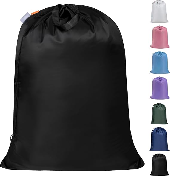 Polecasa Extra Heavy-Duty Laundry Bag with Handles, Black, 28x36" | Extra Large 3-4 Load Capacity, 50LB Heavy Duty, Hamper Liner, Reinforced Stitching, Drawstring Closure