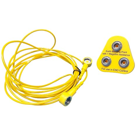 ESD Grounding Kit – UK Earth Bonding Plug (3x 10mm Studs) & 3m Anti‑Static Grounding Cable with 10mm Snaps – For Grounding ESD Mats, Floors, EPA Workstations & Static Control
