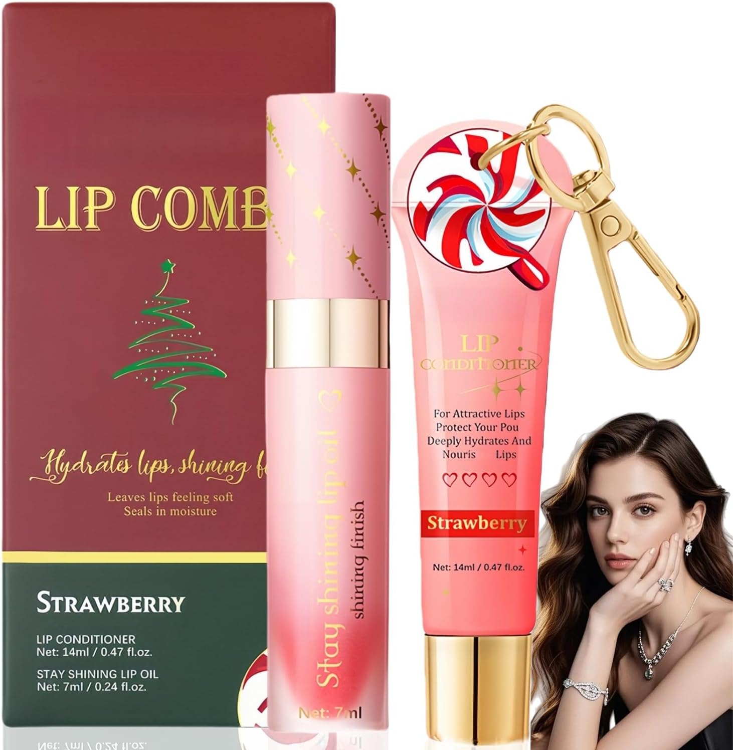 Natural Lip Balm & Lip Gloss Set,Hydrating Lip Oil & Plumper Makeup Kit,Daily Moisturizing Lip Mask & Clear Lip Gloss for Dry Chapped Lips,DayNight Care Gift for WomenRed