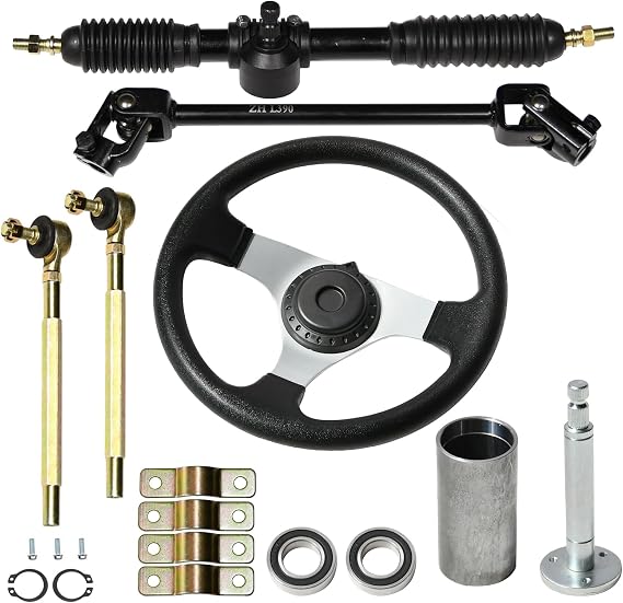 JNDO Go Kart Steering kit 390mm Steering Shaft+440mm Rack and Pinion+270mm Steering Wheel+150mm Steering Column+80mm Sleeve Suitable for Buggy Quad Go Kart Golf UTV