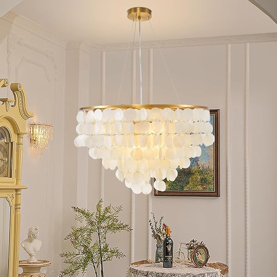 Chandelier Creativity living room Natural Shell 6-Lights Modern Ceiling Pendant Light Fixture Coastal White Chandeliers for Kitchen Bedroom Entryway