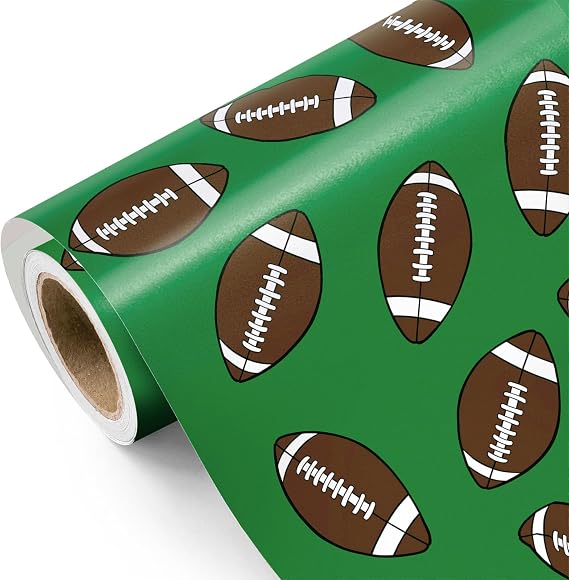 WRAPAHOLIC Football Wrapping Paper Roll - Mini Roll - 17 Inch x 9.8 Feet - Sports Green Rugby Ball Design, Perfect for Boys Birthday, Super Bowl