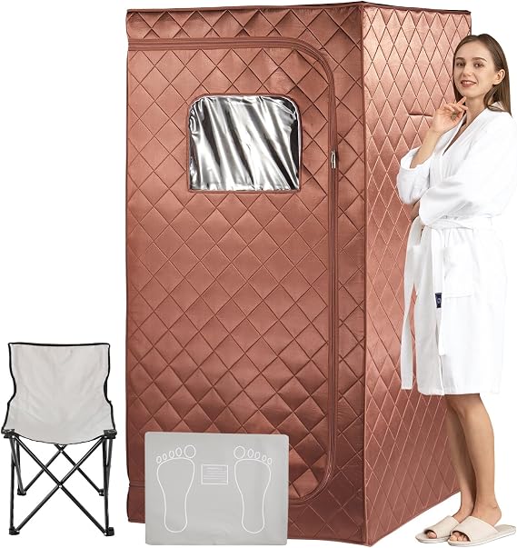 Portable Infrared Sauna for Home Spa, Full Size Personal Sauna Tent with Remote Control, Heated Foot Pad & Folding Chair for Relaxation & Detox 33.5" L x 33.5" W x 65" H